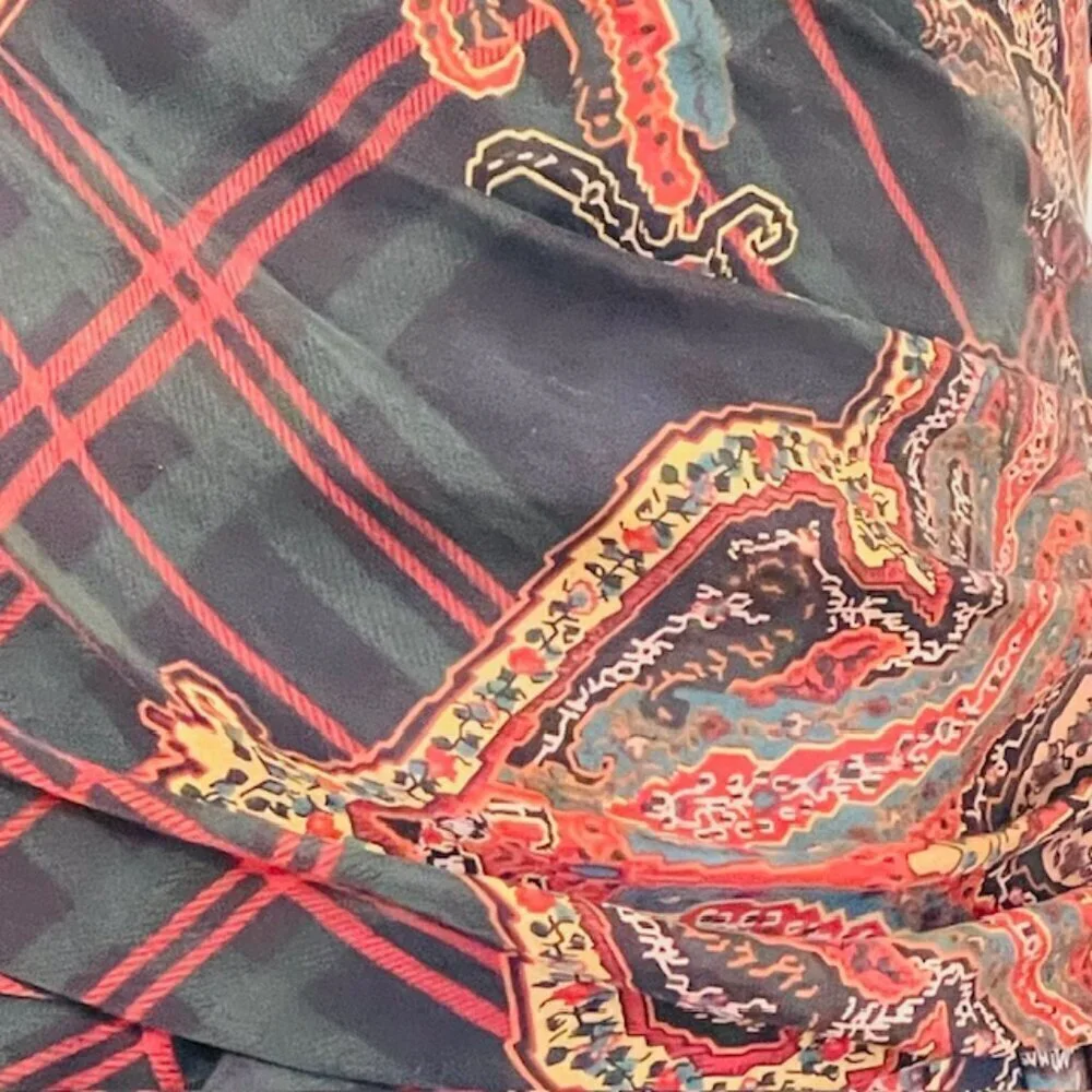 Lauren Ralph Lauren Silk Dress Paisley Plaid Wrap Style Midi Sleeveless 14